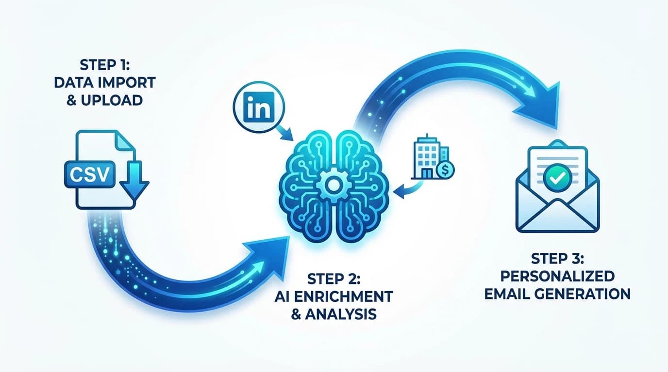 Diagram showing how AI cold email generators analyze LinkedIn data to create personalized messages