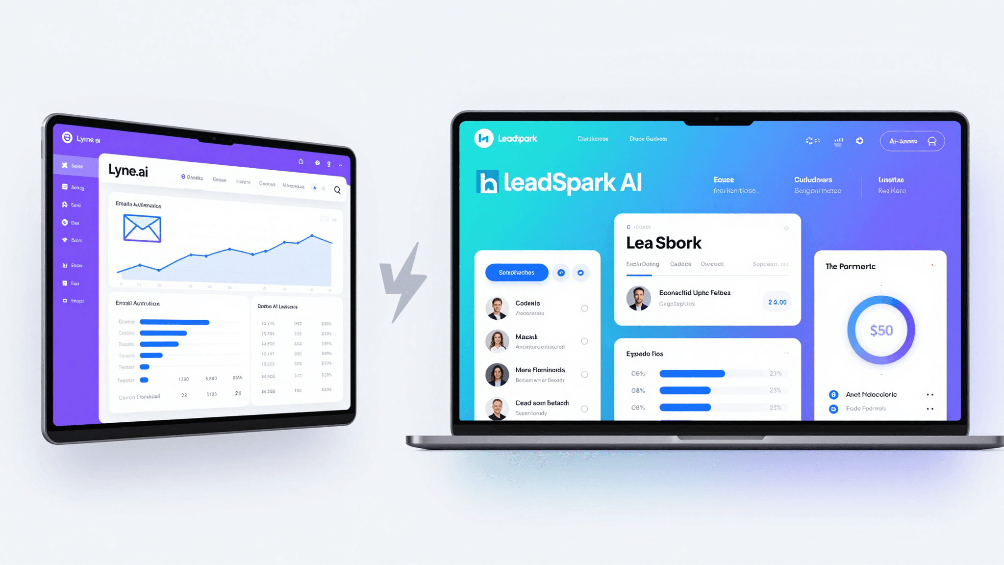 Side-by-side comparison of Lyne.ai and LeadSpark AI LinkedIn icebreaker tools for sales professionals