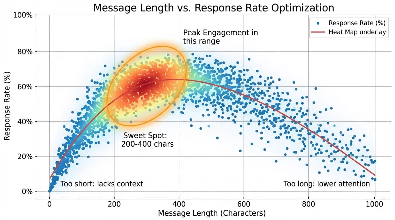 Response rate correlation chart showing character count vs response performance