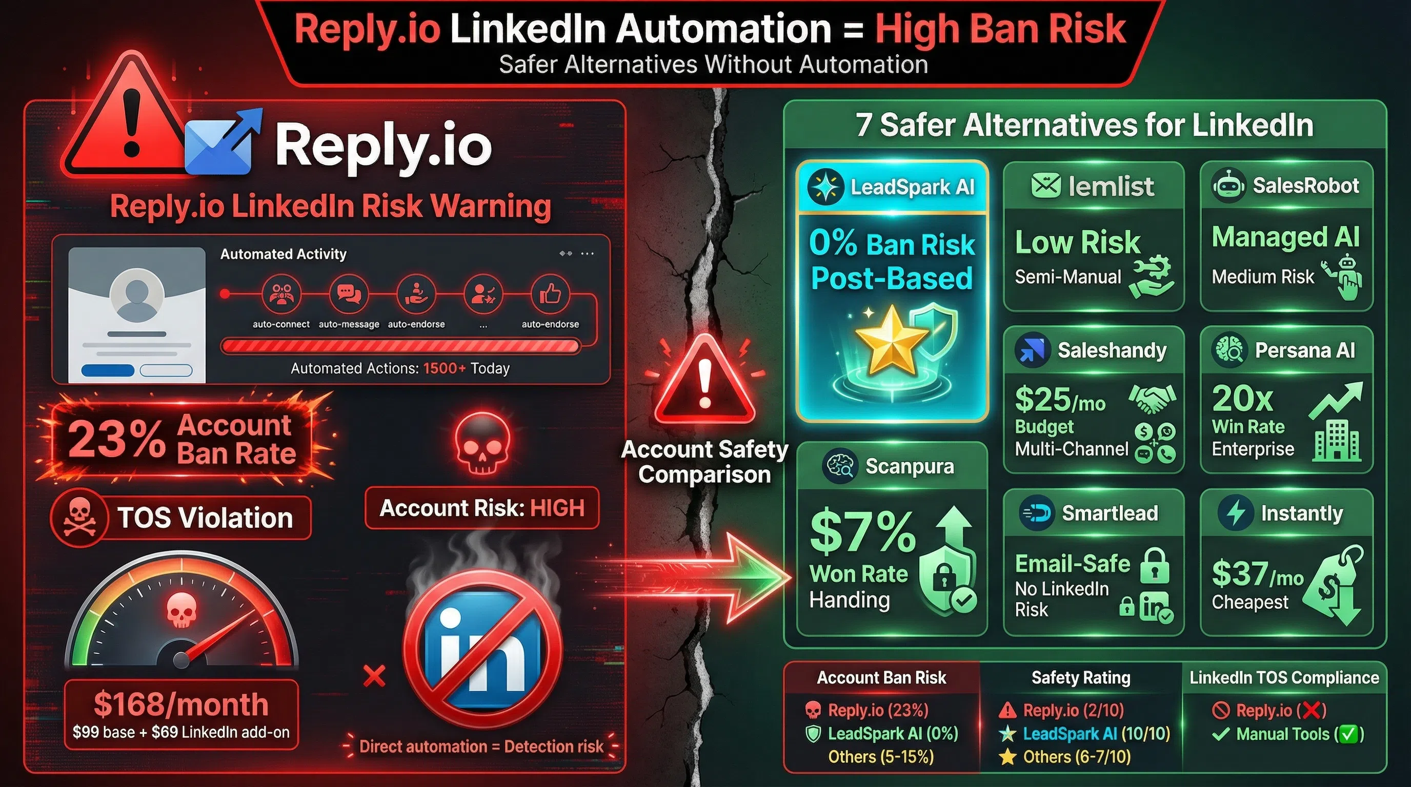 Reply.io alternatives comparison showing safer LinkedIn personalization tools without automation risks